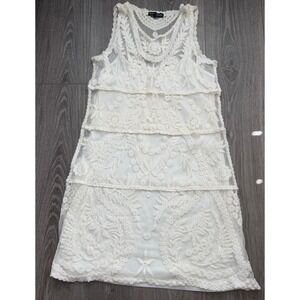Vintage‎ Y2K Knapp Studio Ivory Lace Shift Dress L Boho Romantic Cottagecore